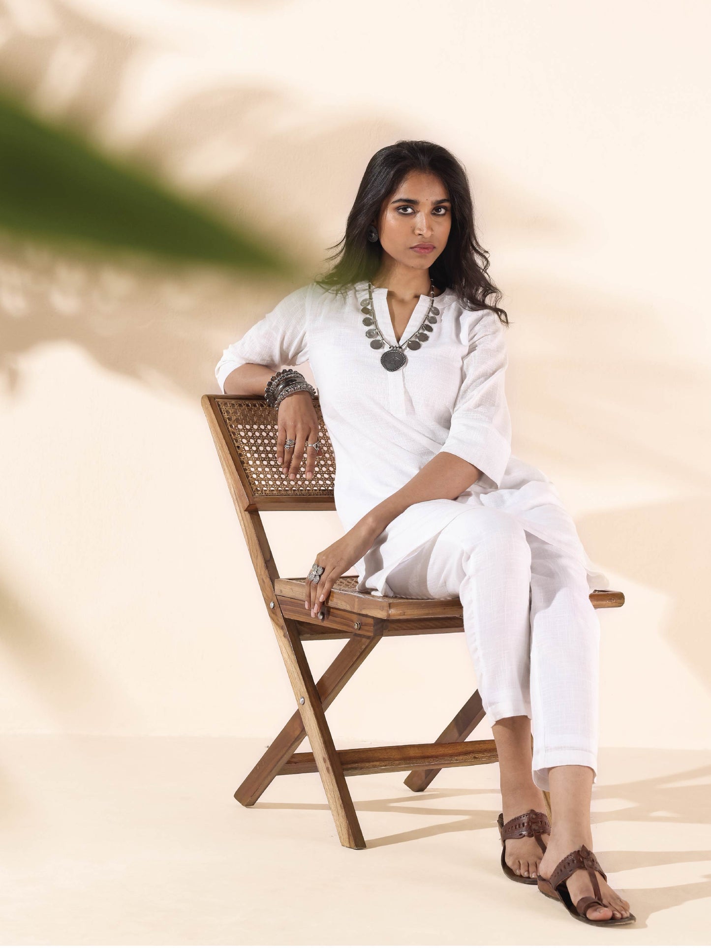 trueBrowns White Cotton Relaxed Co-ord Set - Swadesiicart