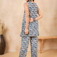 InWeave Peacock Blue White Moroccan Print Round Neck Kurta Set - Swadesiicart