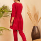 InWeave Women's Maroon Round Neck Square Gota Work Kurta Pant Set - Swadesiicart