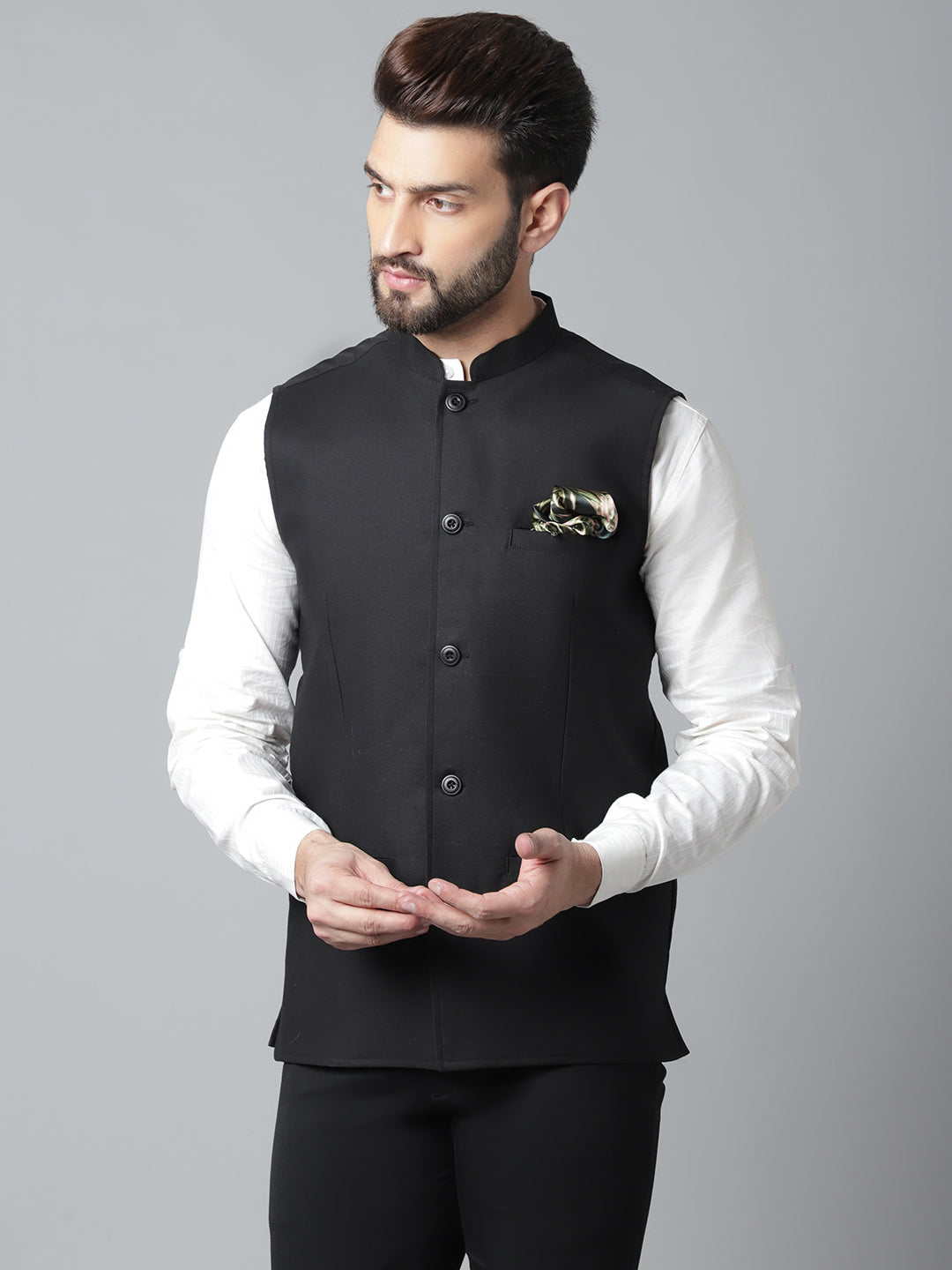 Even Apparels Men's Black Nehru Jacket With Welt Pockets | Swadesiicart