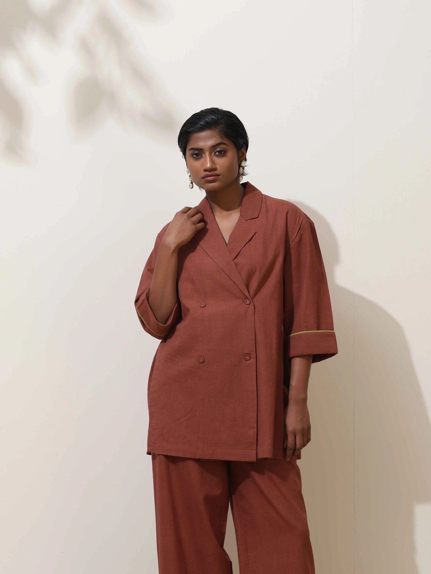 trueBrowns Brown Cotton Linen Co-Ord Set - Swadesiicart