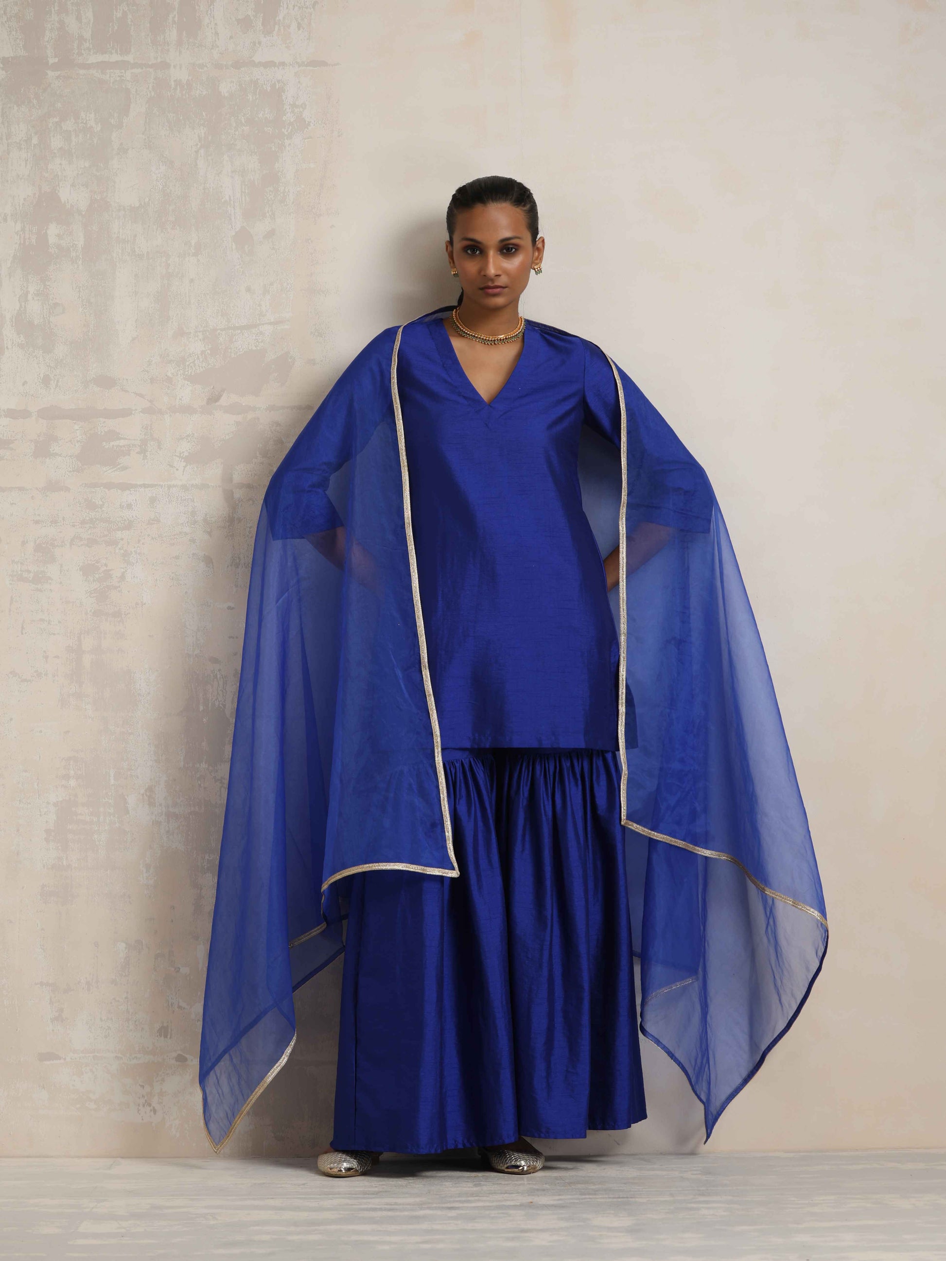 trueBrowns Electric Blue Sharara Dupatta Set | Swadesiicart