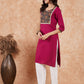 InWeave Women's Wine Printed Neck Patch Work Straight Kurta - Swadesiicart