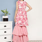 InWeave Women's Pink Printed Chintz Tiered Sharara Set - Swadesiicart