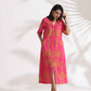 trueBrowns Pink Cotton Print pleated Dress | Swadesiicart
