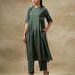 trueBrowns Dark Green Bandhani Printed Silk Side Gathered Kurta Pant Set | Swadesiicart