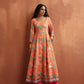 trueBrowns Orange Print Flared Anarkali Kurta Set | Swadesiicart