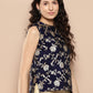 InWeave Women's Navy Blue Brocade Halter Top - Swadesiicart