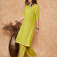 InWeave Women's Pear Green Solid Lace Work Kimono Sleeve Kurta Set - Swadesiicart