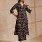 trueBrowns Black Fish Bagru Print Cotton Angrakha Pant Set | Swadesiicart