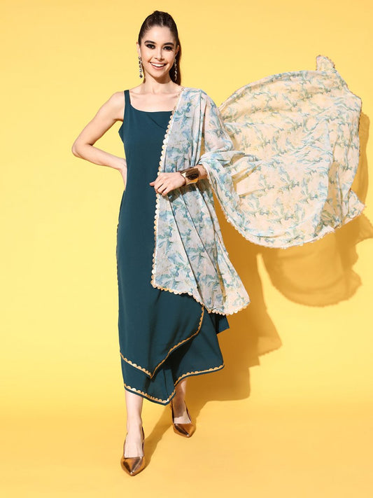 Ahalyaa Women Gotta Patti Kurta with Palazzos & With Dupatta | Swadesiicart