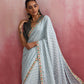 trueBrowns Grey Muslin Silk Saree | Swadesiicart
