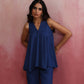trueBrowns Blue Modal Flared Kurta Co-ord Set - Swadesiicart