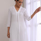 trueBrowns White Dobby Neck Pleat Kurta Pant Set | Swadesiicart