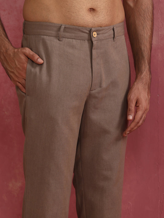 trueBrowns Men's Grey Cotton Twill Pants | Swadesiicart