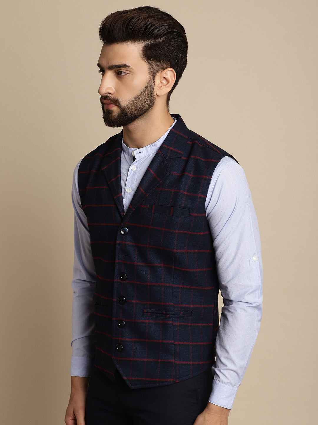 Even Apparels Men's Blue Waistcoat with Notched Lapel | Swadesiicart
