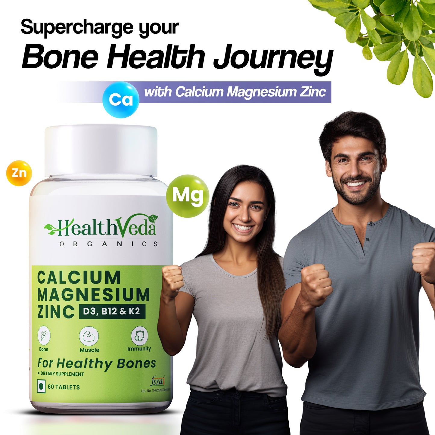 Health Veda Organics Calcium Magnesium & Zinc Vitamin D3 & B12 Tablets - Swadesiicart