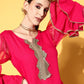 InWeave Women's Fuschia Organza Sleeve Gota Work Kurta Set - Swadesiicart