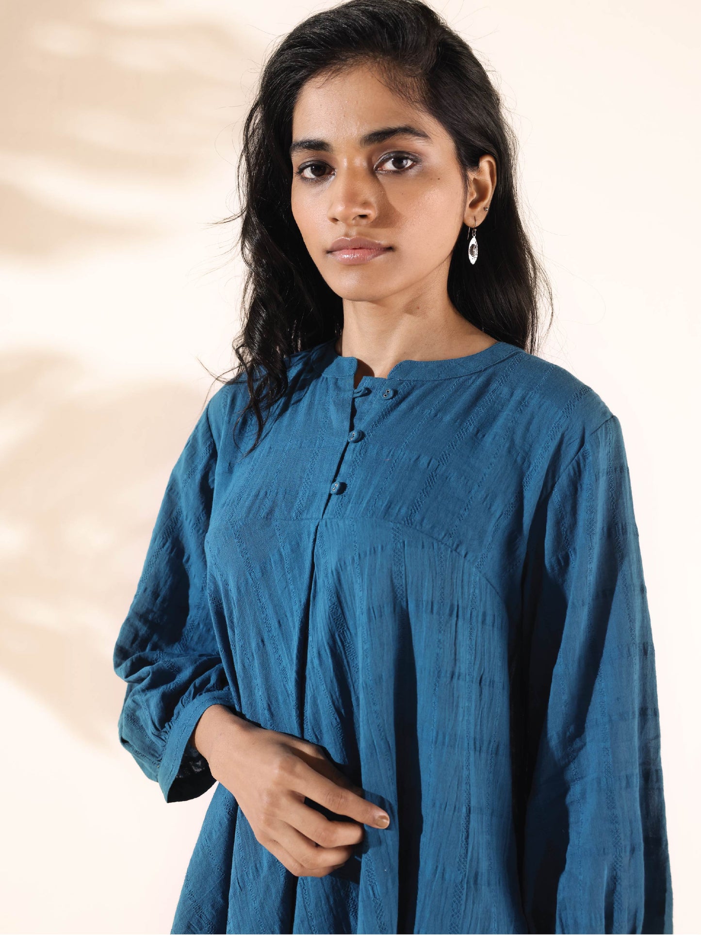 trueBrowns Blue Cotton Dobby Yoke Co-ord Set - Swadesiicart