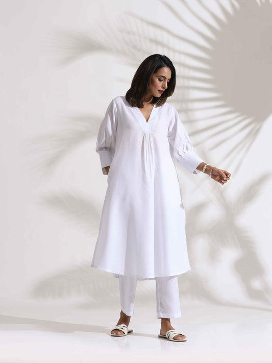trueBrowns White Slub Kurta Set | Swadesiicart