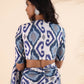 trueBrowns Blue Muslin Ikat Deep V-Neck Blouse | Swadesiicart