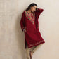 trueBrowns Maroon Kashmiri Floral Embroidered Woollen Phiran Kurta | Swadesiicart