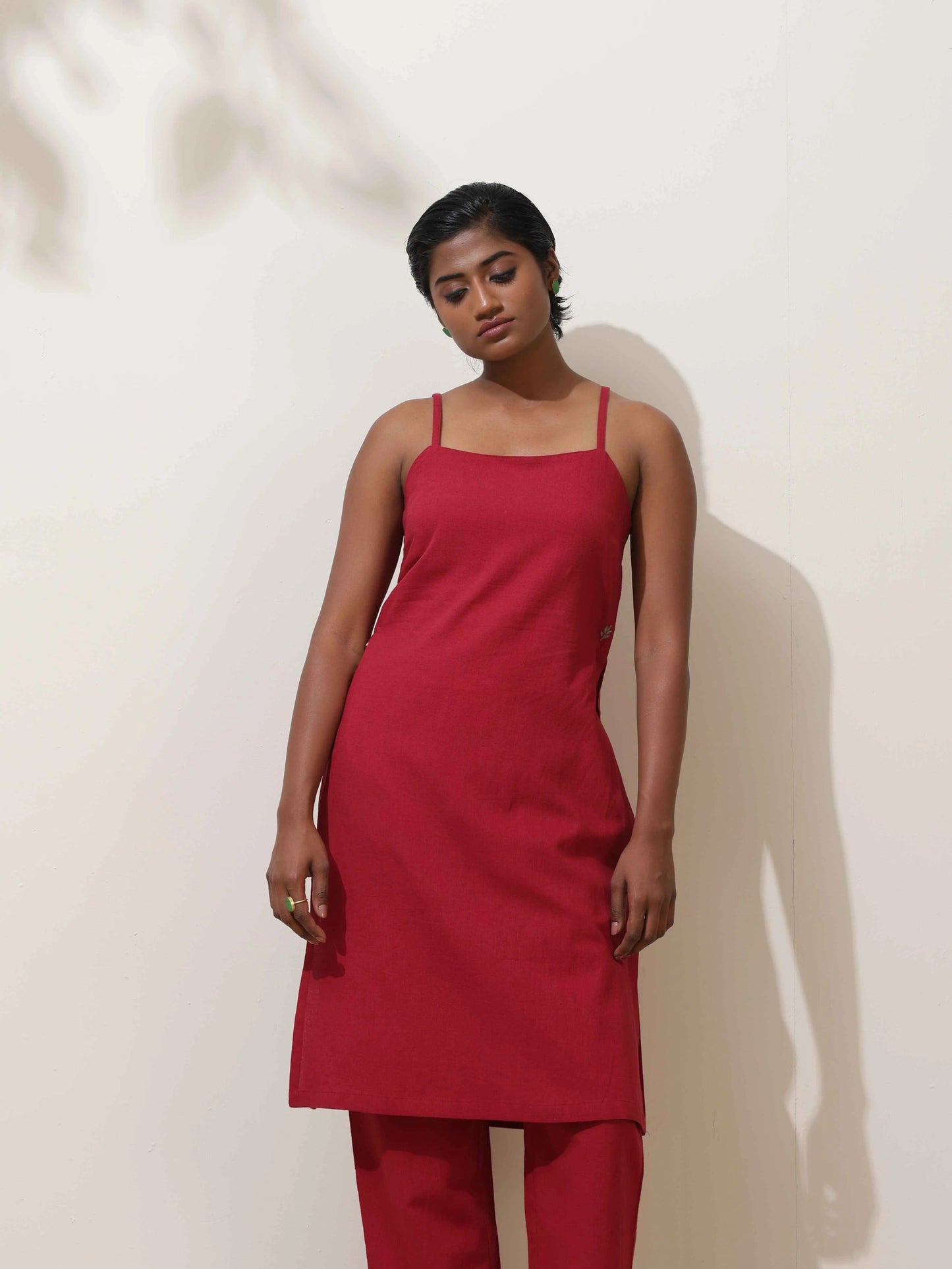 trueBrowns Maroon Cotton Linen Kurta Co-Ord Set - Swadesiicart