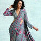 trueBrowns Grey Printed Velvet Ready to Wear Saree | Swadesiicart