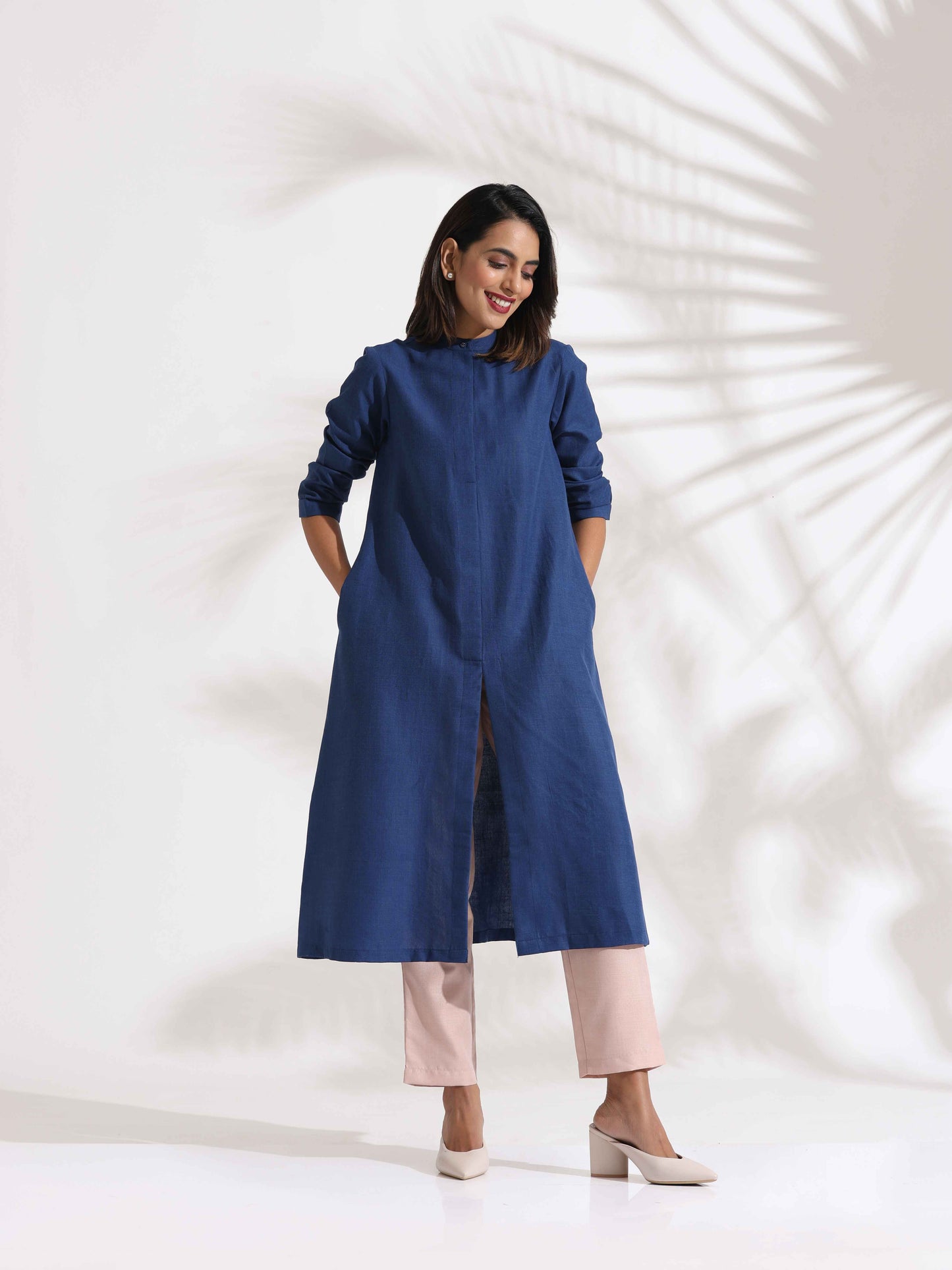 trueBrowns Blue Slub Kurta Set | Swadesiicart