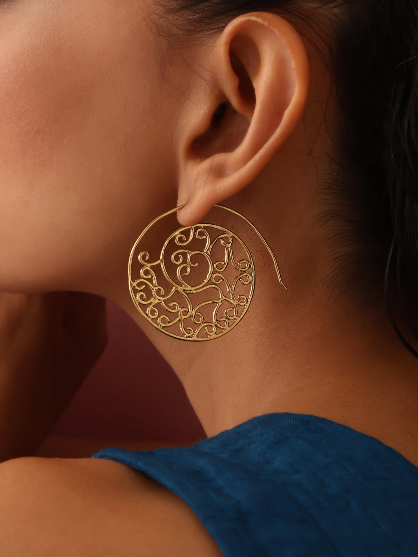 trueBrowns Brass Circular Swirl Earrings - Swadesiicart