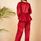 InWeave Women's Barn Red Mughal Shaan Style Velvet Short Kurta Set - Swadesiicart