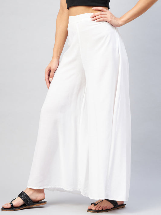 InWeave Solid White Palazzo - Swadesiicart