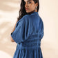 trueBrowns Blue Cotton Dobby Dress | Swadesiicart