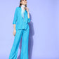InWeave Women's Aqua Blue Coord Set With White Butterfly Scarf - Swadesiicart