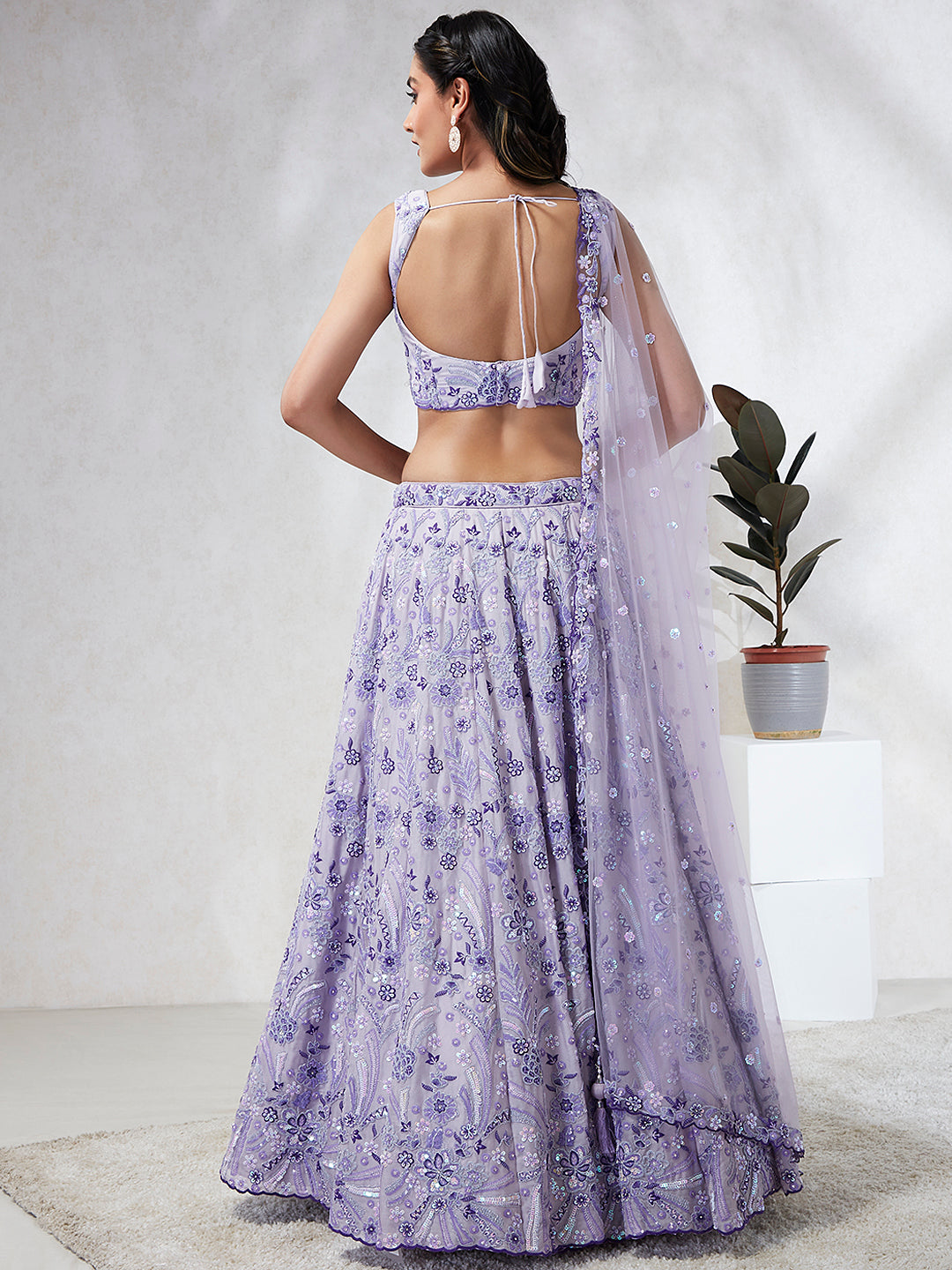 House of Panchhi Lavender Georgette Sequins And Thread Embroidery Lehenga Choli & Dupatta | Swadesiicart