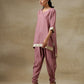 trueBrowns Dark Mauve Bandhani Printed Silk Loose Kurta Dhoti Pant Set | Swadesiicart
