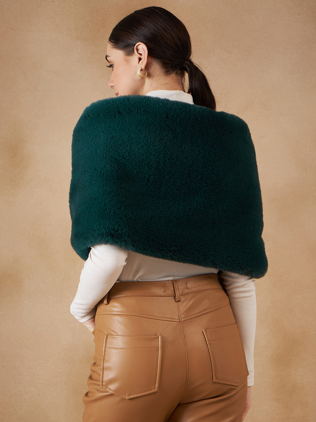 InWeave Women's Dark Teal Long Faux Fur Cape - Swadesiicart