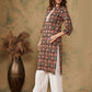 InWeave Women's Black Maroon Print Lace Gota Work Straight Kurta - Swadesiicart