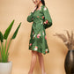 InWeave Women's Green Small Flower Belted Dress - Swadesiicart