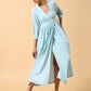 trueBrowns Cotton Linen Light Blue Wrap Dress | Swadesiicart
