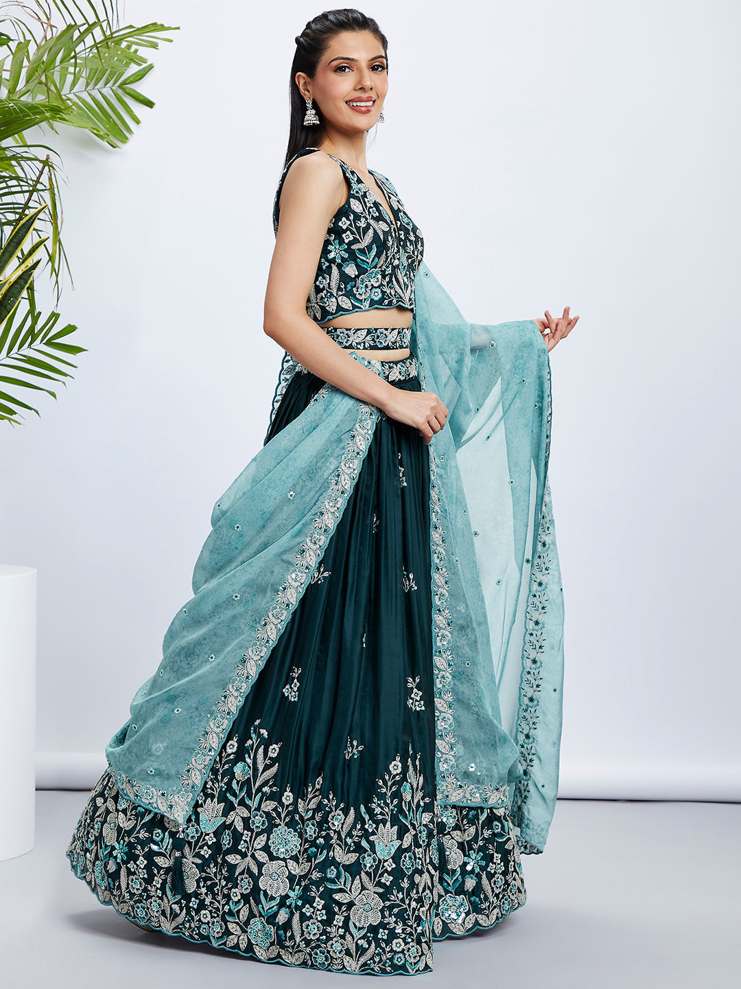 House of Panchhi Pink Net Cutdana, Sequins And Zarkan Embroidery Lehenga Choli & Dupatta | Swadesiicart