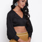 trueBrowns Black Gathered Sleeve Top | Swadesiicart