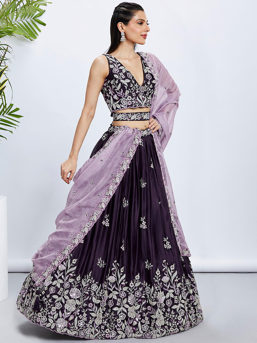 House of Panchhi Cream Net Cutdana, Sequins And Zarkan Embroidery Lehenga Choli & Dupatta | Swadesiicart