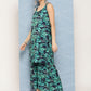 InWeave Women's Navy Green Big Leaf Print Crepe Kurta Set - Swadesiicart