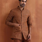 trueBrowns Men's Brown Cotton Dobby Long Jacket | Swadesiicart