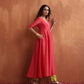 trueBrowns Hot Pink Tissue Flared Anarkali Kurta Set | Swadesiicart