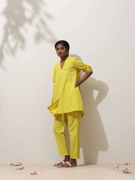trueBrowns Lime Cotton Linen Co-Ord Set - Swadesiicart