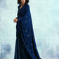 trueBrowns Blue Embroidered Velvet Ready to Wear Saree | Swadesiicart