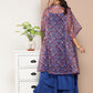InWeave Ink Blue Strappy Set With Mauve Print Floral Cape - Swadesiicart