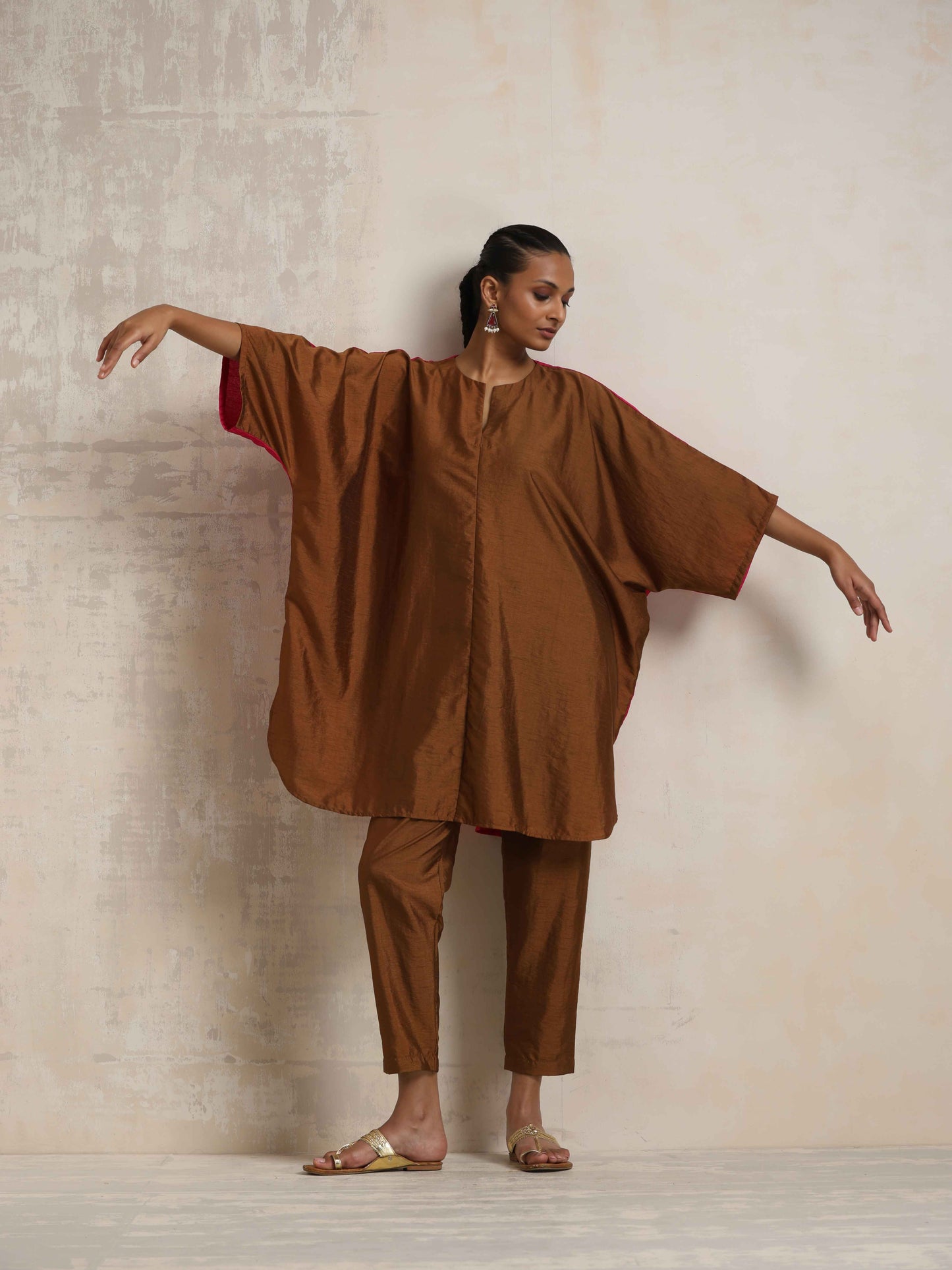 trueBrowns Brown Silk Co-ord Set - Swadesiicart